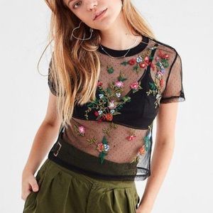 Urban Outfitters Sheer Floral Cropped Top